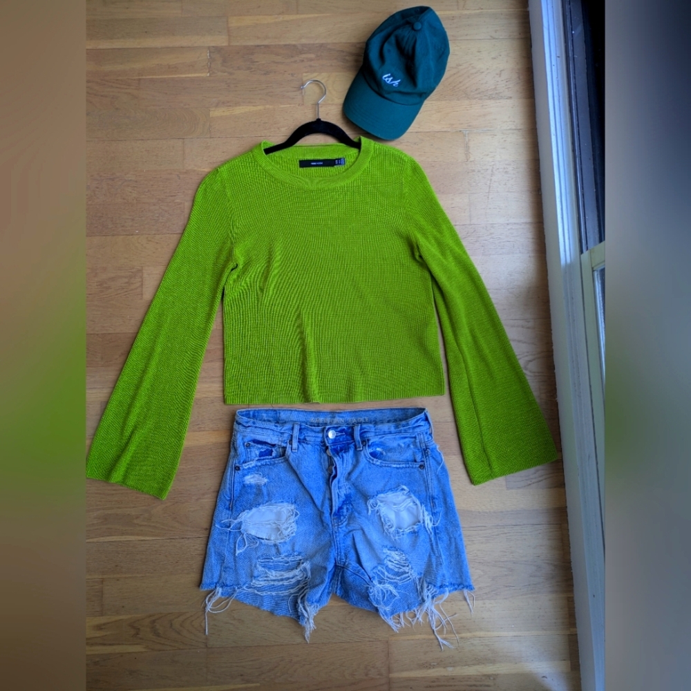 Lime Green Vero Moda flare sleeve light sweater